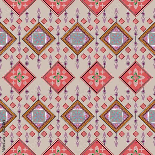 Geometric Ethnic pattern,
Native American tribal fabric, tile, carpet, vector,
illustration design, on navy blue background