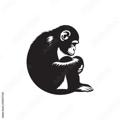 **"Expressive Chimpanzee Vector Silhouette: Intelligent Primate Design Featuring Strong Limbs, Thoughtful Posture, and Natural Form in Clean, Minimalist Style for Crafts and Digital Art"**
