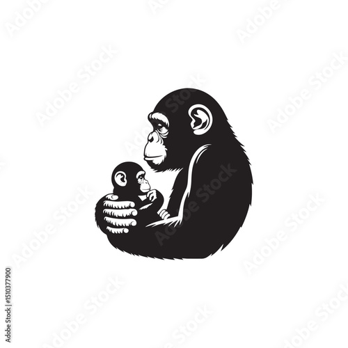 **"Expressive Chimpanzee Vector Silhouette: Intelligent Primate Design Featuring Strong Limbs, Thoughtful Posture, and Natural Form in Clean, Minimalist Style for Crafts and Digital Art"**
