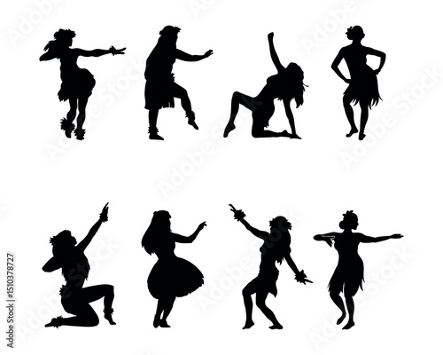 Hawaiian hula girl dancer action silhouette