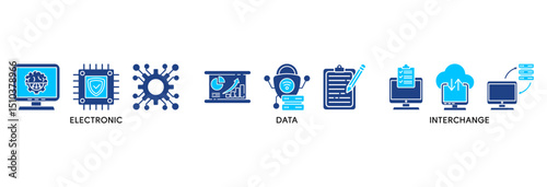 EDI icon set vector illustration concept relate to electronic data interchange of business documents standard format with a cloud server, exchange, database, file, chart, automation, and process icon