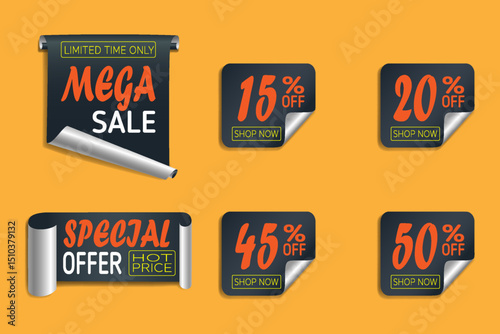 Discount sticker collection, sale, super discount.