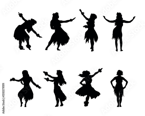 Hawaiian hula girl dancer action silhouette