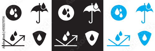 Waterproof icons. Water drop protection concept. Vector for websites, mobile interfaces, presentations, banner, visual branding etc. Vector illustration. EPS 10