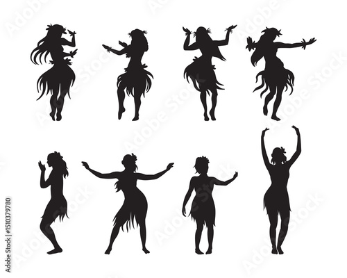 Hawaiian hula girl dancer action silhouette