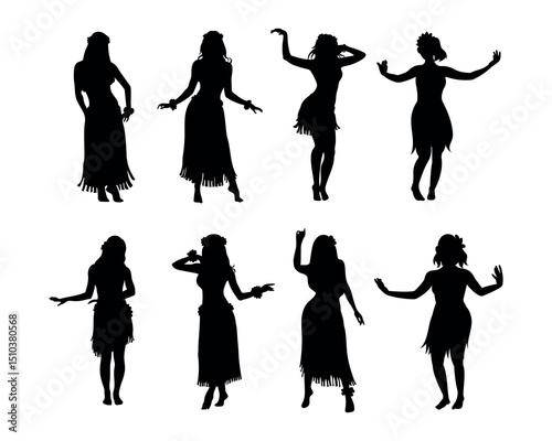Hawaiian hula girl dancer action silhouette