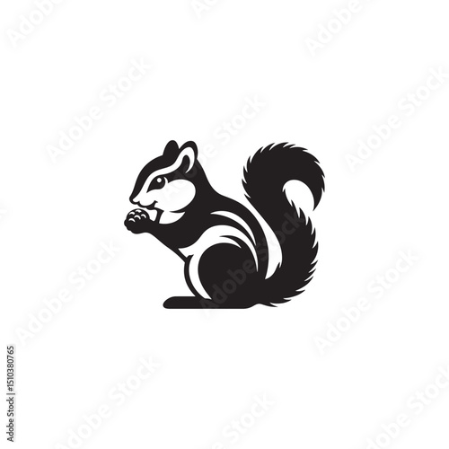 **"Playful Chipmunk Vector Silhouette: Lively Small Rodent Design Featuring Fluffy Tail, Foraging Pose, and Striped Back in Clean, Minimalist Style for Crafts and Digital Art"**
