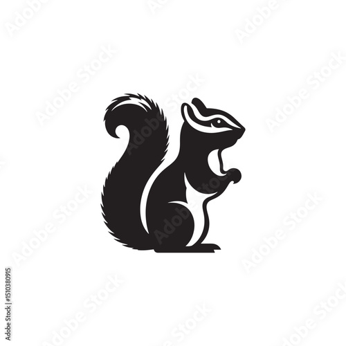 **"Playful Chipmunk Vector Silhouette: Lively Small Rodent Design Featuring Fluffy Tail, Foraging Pose, and Striped Back in Clean, Minimalist Style for Crafts and Digital Art"**

