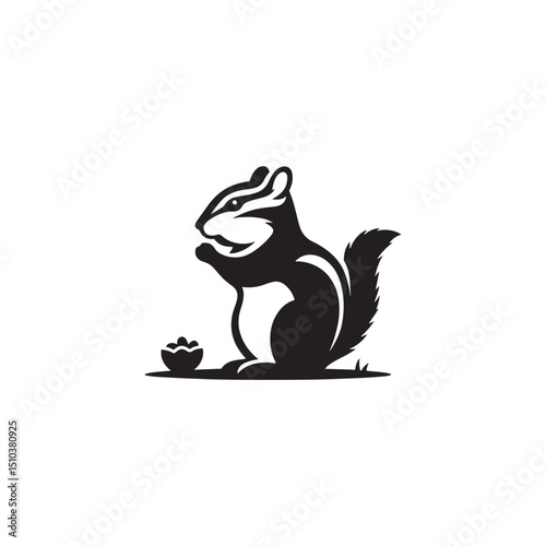 **"Playful Chipmunk Vector Silhouette: Lively Small Rodent Design Featuring Fluffy Tail, Foraging Pose, and Striped Back in Clean, Minimalist Style for Crafts and Digital Art"**
