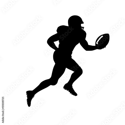 Silhouette of a football player running with the ball in his hand  isolated on transparent background, no background