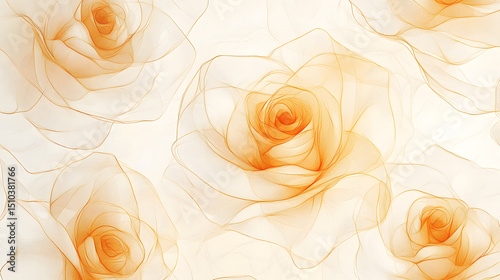 Abstract seamless pattern featuring rose flower outlines with golden lines on a white background, designed for wedding invitations, packaging, or elegant wallpaper. Vector illustration.