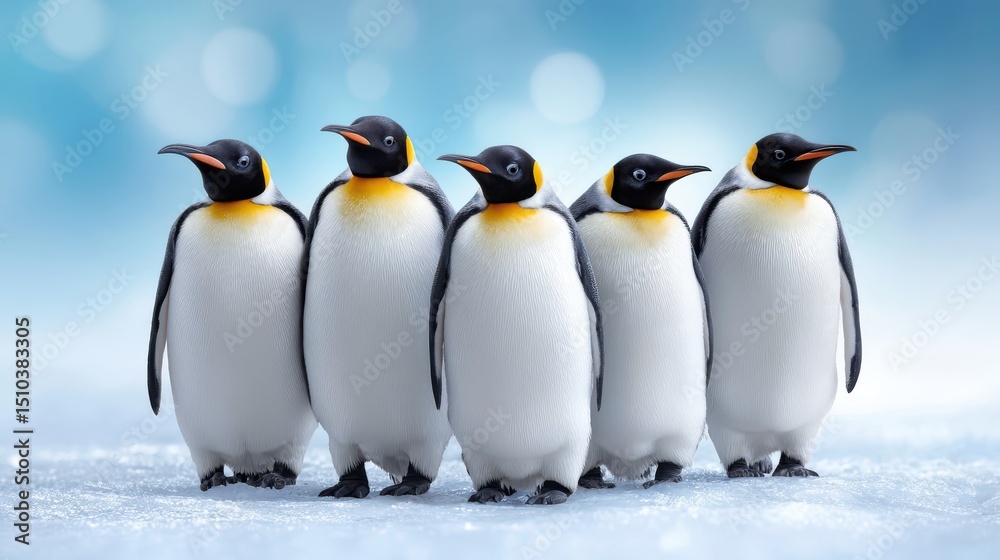 Fototapeta premium Group of Adorable Emperor Penguins Standing Together in Snow