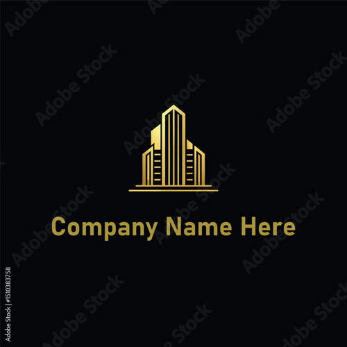 Gold real estate logo with a highrise and house outline