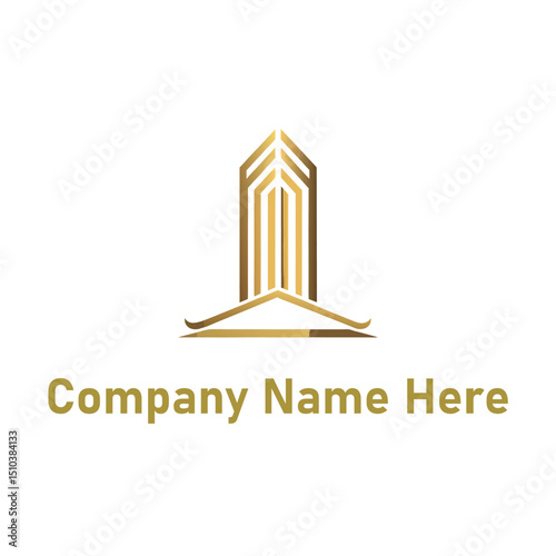  Gold real estate logo with a highrise and house outline
