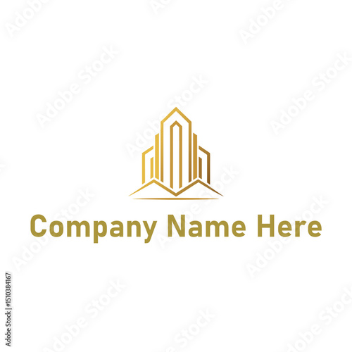  Gold real estate logo with a highrise and house outline