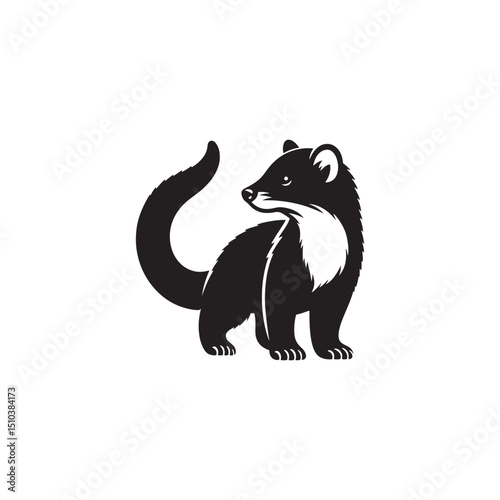 **"Mysterious Civet Vector Silhouette: Sleek Nocturnal Mammal Design Featuring Long Body, Striped Tail, and Stealthy Stance in Clean, Minimalist Style for Crafts and Digital Art"**
