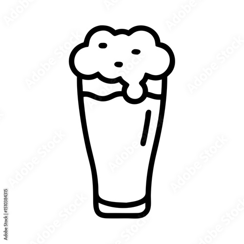 Outline of a beer glass with foam on top, concept of drinks, vector  