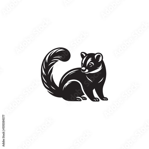 **"Mysterious Civet Vector Silhouette: Sleek Nocturnal Mammal Design Featuring Long Body, Striped Tail, and Stealthy Stance in Clean, Minimalist Style for Crafts and Digital Art"**
