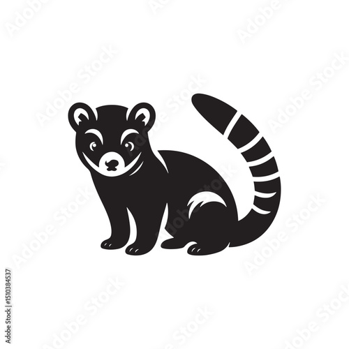 **"Mysterious Civet Vector Silhouette: Sleek Nocturnal Mammal Design Featuring Long Body, Striped Tail, and Stealthy Stance in Clean, Minimalist Style for Crafts and Digital Art"**
