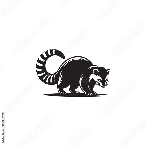 **"Mysterious Civet Vector Silhouette: Sleek Nocturnal Mammal Design Featuring Long Body, Striped Tail, and Stealthy Stance in Clean, Minimalist Style for Crafts and Digital Art"**
