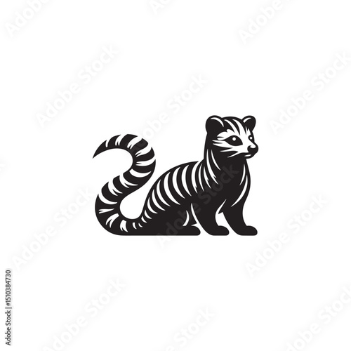 **"Mysterious Civet Vector Silhouette: Sleek Nocturnal Mammal Design Featuring Long Body, Striped Tail, and Stealthy Stance in Clean, Minimalist Style for Crafts and Digital Art"**
