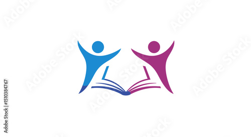Abstract Figures Reading Book Education and Community Symbol