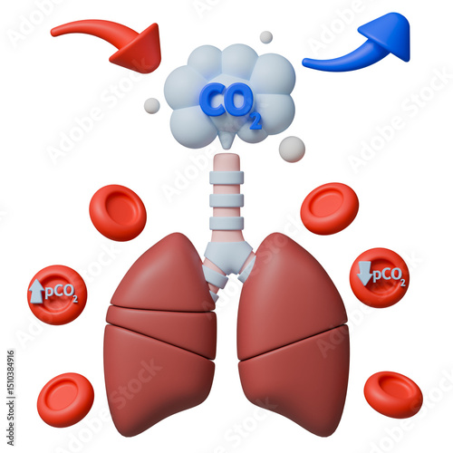 Respiratory regulation of acid base balance by lung with CO2 exchange and red blood cell interaction.