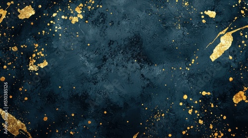 Dark Blue Textured Background with Gold Splatter Design Elegant Luxury Abstract Wallpaper