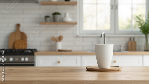 Wallpaper Mural Modern minimalist kitchen setting featuring a sleek white tumbler on a wooden countertop Torontodigital.ca