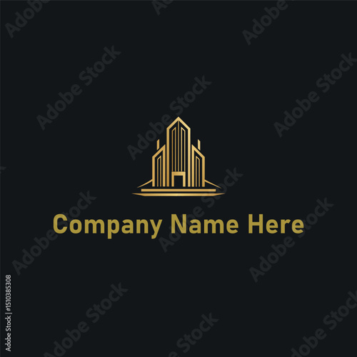  Gold real estate logo with a highrise and house outline