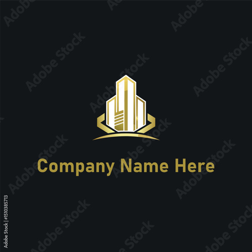  Gold real estate logo with a highrise and house outline