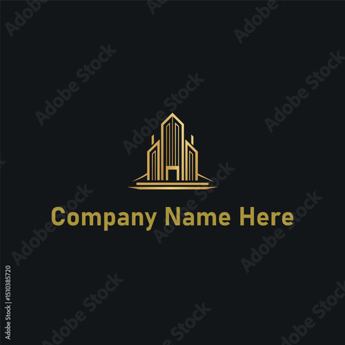  Gold real estate logo with a highrise and house outline