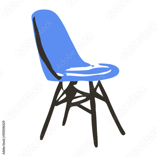 Blue Accent Chair Minimalist Design, Modern Interior Furniture Vector