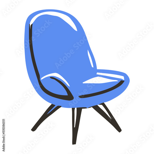 Blue Armchair Minimalist Design, Modern Furniture Vector