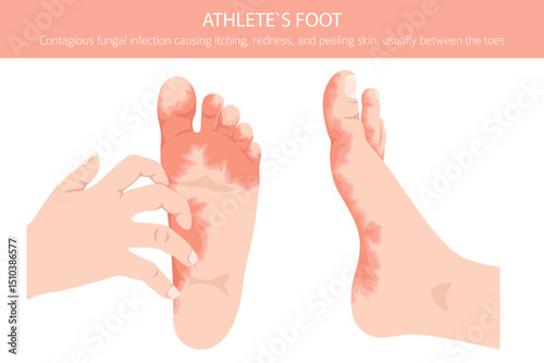Athlete`s foot. Tinea pedis skin condition. Skin diseases. Medical infographic design. Vector illustration