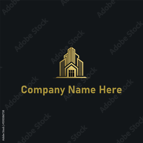  Gold real estate logo with a highrise and house outline