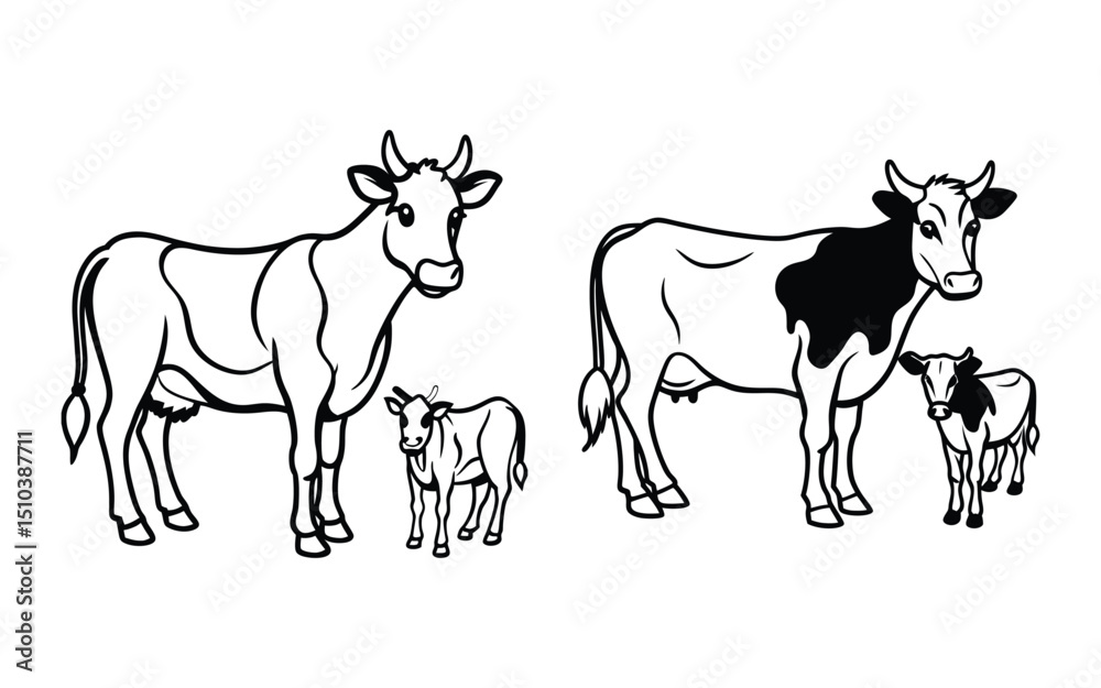 Fototapeta premium Farm Animal Cow Bundle Vector Collection.