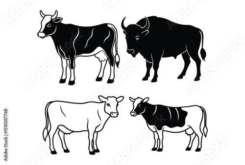 Farm Animal Cow Bundle Vector Collection.
