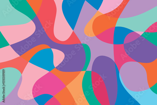 The abstract vector background displays colorful liquid curves flowing smoothly, blending vibrant hues into a dynamic, modern design with organic, wavy shapes.