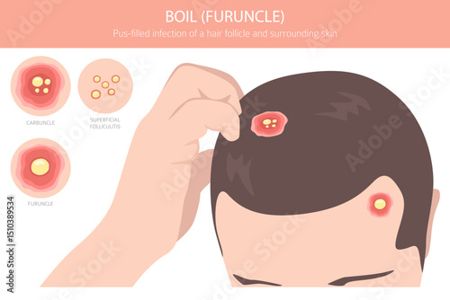 Boil, Furuncle, carbuncle. Skin diseases. Medical infographic design. Vector illustration
