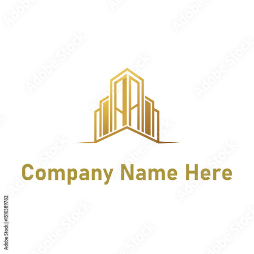 Gold real estate logo with a highrise and house outline