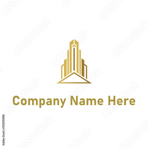  Gold real estate logo with a highrise and house outline