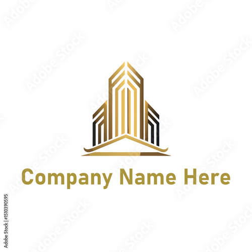  Gold real estate logo with a highrise and house outline