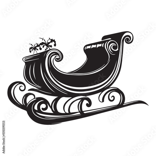 sleigh silhouettes, Santa claus sleigh silhouette isolated. Christmas sleigh flat illustration isolated. Festive decorative element