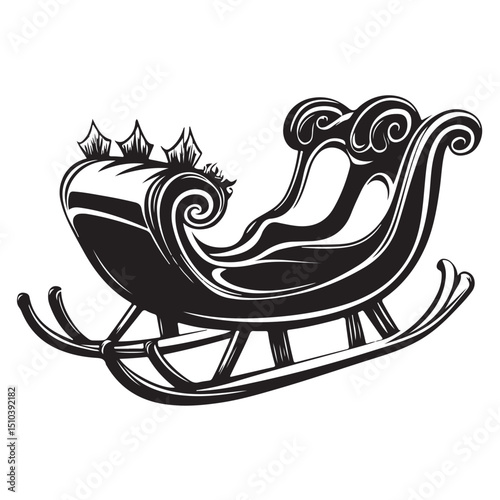 sleigh silhouettes, Santa claus sleigh silhouette isolated. Christmas sleigh flat illustration isolated. Festive decorative element