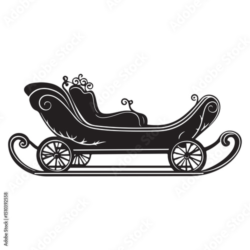 sleigh silhouettes, Santa claus sleigh silhouette isolated. Christmas sleigh flat illustration isolated. Festive decorative element