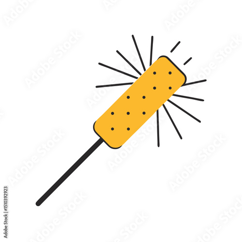 Vector illustration of a cartoon sparkler with bursts of radiant light isolated on white