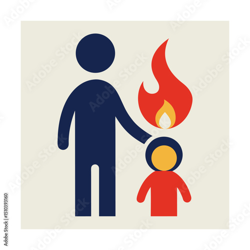 Father protecting child from fire illustrating safety and parental guidance concept