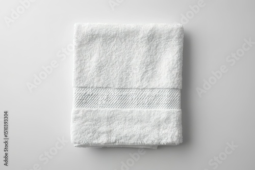 Folded white bath towel on white background