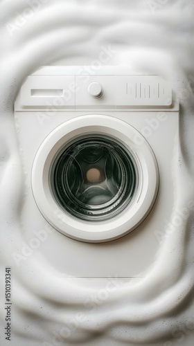 Modern Washing Machine with Gel Laundry Basket on a White Backdrop Perfect for Home Appliance and Laundry Service Visuals